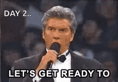 Man In Tuxedo Singing Let's Get Ready To GIF