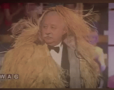 Man In Tuxedo With Hay Wig GIF
