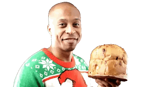 Man In Ugly Sweater Holding Cake Sticker