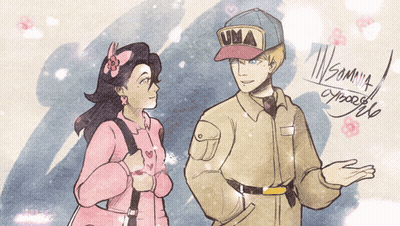 Man In Uma Hat And Woman In Pink Coat GIF