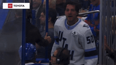 Man In Utah Jersey Stands In Crowd GIF