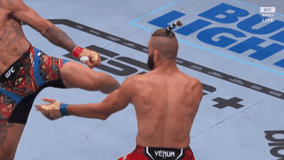 Man In Venum Shorts Kicks Man In UFC Shorts GIF