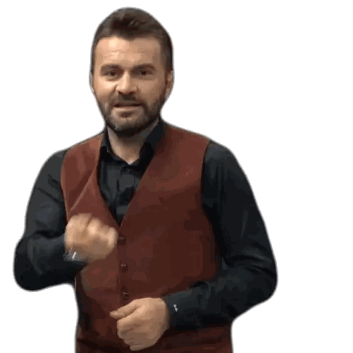 Man In Vest And Black Shirt Pointing At Camera Sticker