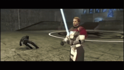 Man In Video Game Holding Lightsaber GIF