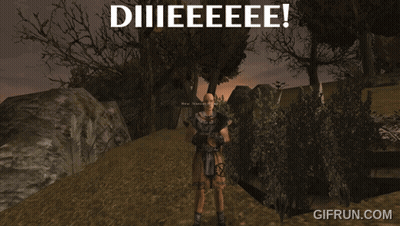 Man In Video Game Standing In Field Saying Diiieeee GIF