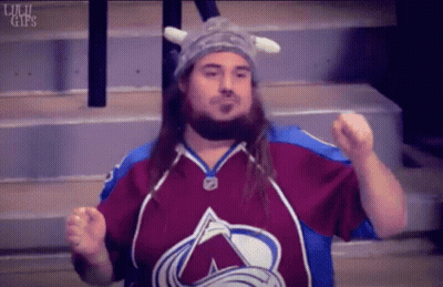 Man In Viking Hat And Avalanche Jersey Fist Pump GIF