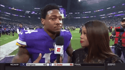 Man In Vikings Jersey Interviewed By Reporter GIF