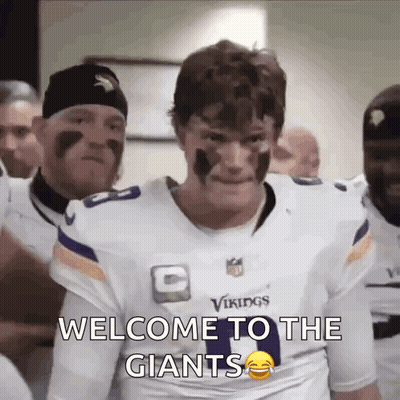 Man In Vikings Jersey Saying Welcome To The Giants GIF