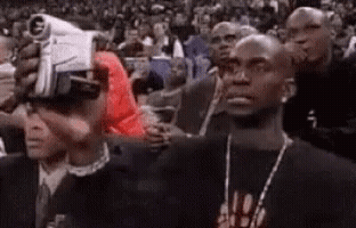 Man In VR Headset Watching Basketball Game GIF