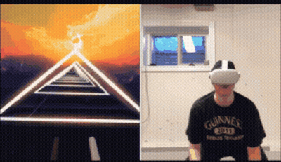 Man In VR Headset With Guinness Shirt GIF
