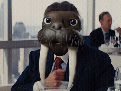 Man In Walrus Mask Holding Glass GIF