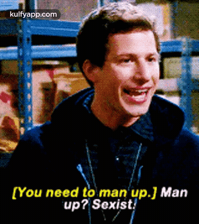 Man In Warehouse Saying You Need To Man Up GIF