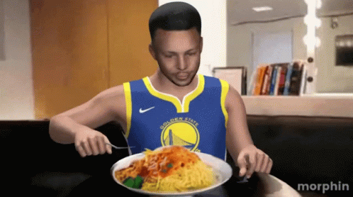 Man In Warriors Jersey Eating Spaghetti GIF