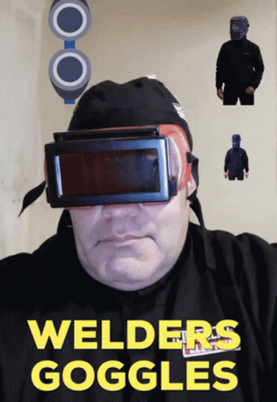Man In Welding Goggles And Black Shirt Saying Welders Goggles GIF