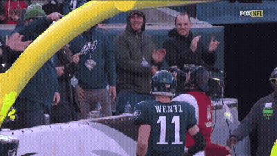 Man In Wentz Jersey In Front Of Crowd GIF