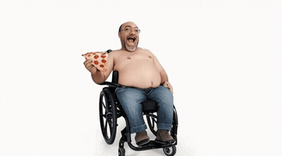 Man In Wheelchair Eating Pizza GIF