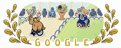Man In Wheelchair Surrounded By Birds Saying Google GIF