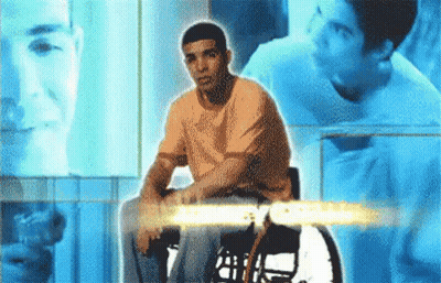 Man In Wheelchair Surrounded By Collage GIF