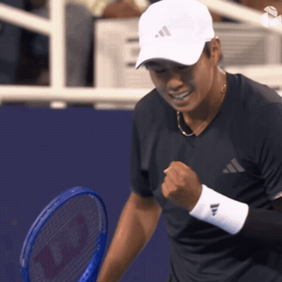 Man In White Adidas Hat Holding Tennis Racket GIF