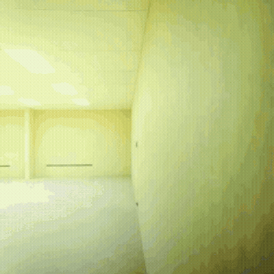 Man In White And Black Running Through Furniture GIF