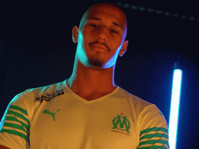 Man In White And Green Striped Shirt With Puma Logo GIF