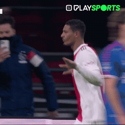 Man In White And Red Soccer Jersey With Playsports GIF