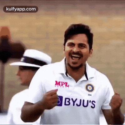 Man In White Byju's Shirt Celebrating Victory GIF
