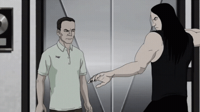Man In White Crown Shirt Next To Man In Black GIF