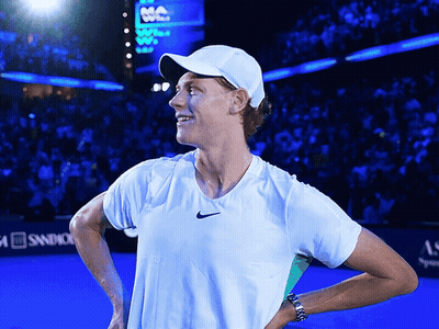 Man In White Hat And White Nike Shirt On Tennis Court GIF