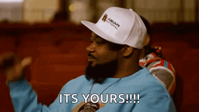Man In White Hat Blue Shirt Saying It's Yours GIF