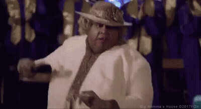 Man In White Hat Dancing With Purple Suits GIF