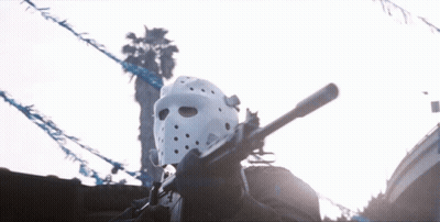 Man In White Hockey Mask Holding Gun GIF