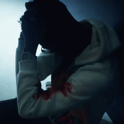 Man In White Hoodie With Blood On Arms GIF
