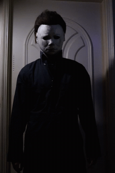 Man In White Mask At Door With Emergency Sticker GIF
