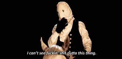 Man In White Mask Riding Horse Says Can't See Fuckin' Shit GIF