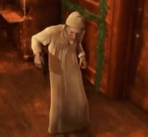 Man In White Robe And White Hat Dancing In Room GIF