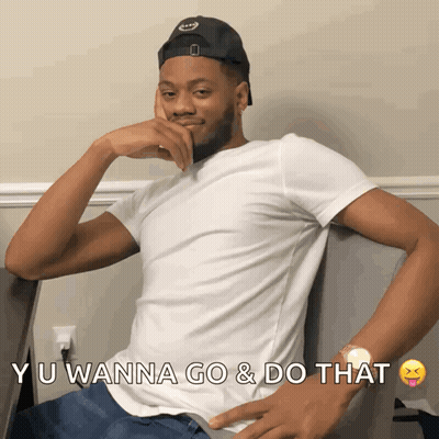 Man In White Shirt And Black Hat Saying Yu Wanna Go And Do That GIF