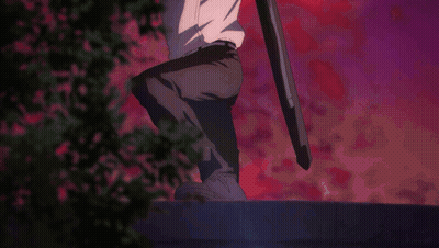Man In White Shirt And Black Pants Holding Sword GIF