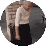 Man In White Shirt And Black Skirt Next To Trash Can Sticker