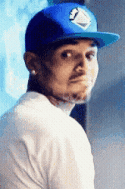 Man In White Shirt And Blue Hat GIF