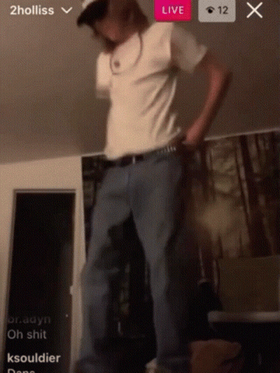 Man In White Shirt And Blue Jeans With Live Button GIF