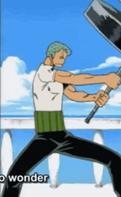 Man In White Shirt And Green Belt Holding Sword And Shield GIF