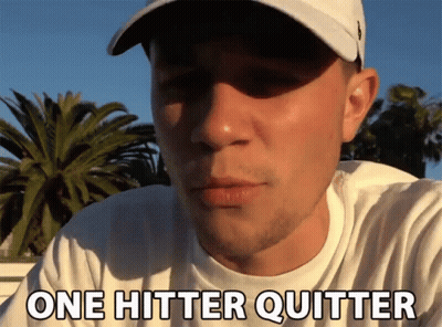 Man In White Shirt And Hat Saying One Hitter Quitter GIF