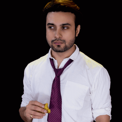 Man In White Shirt And Purple Tie Holding Food GIF