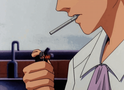 Man In White Shirt And Purple Tie Lighting Cigarette GIF