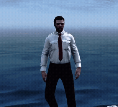 Man In White Shirt And Red Tie By Water GIF