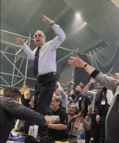 Man In White Shirt And Tie Dancing With Tob Sign GIF