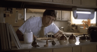 Man In White Shirt And Tie Eating Breakfast GIF