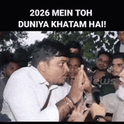 Man In White Shirt And Tie Says 2026 Mein Toh Duniya Khatam Hai GIF