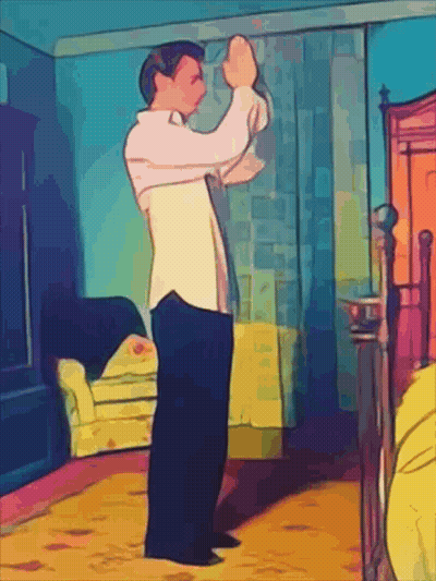 Man In White Shirt And Tie Standing In Bedroom GIF